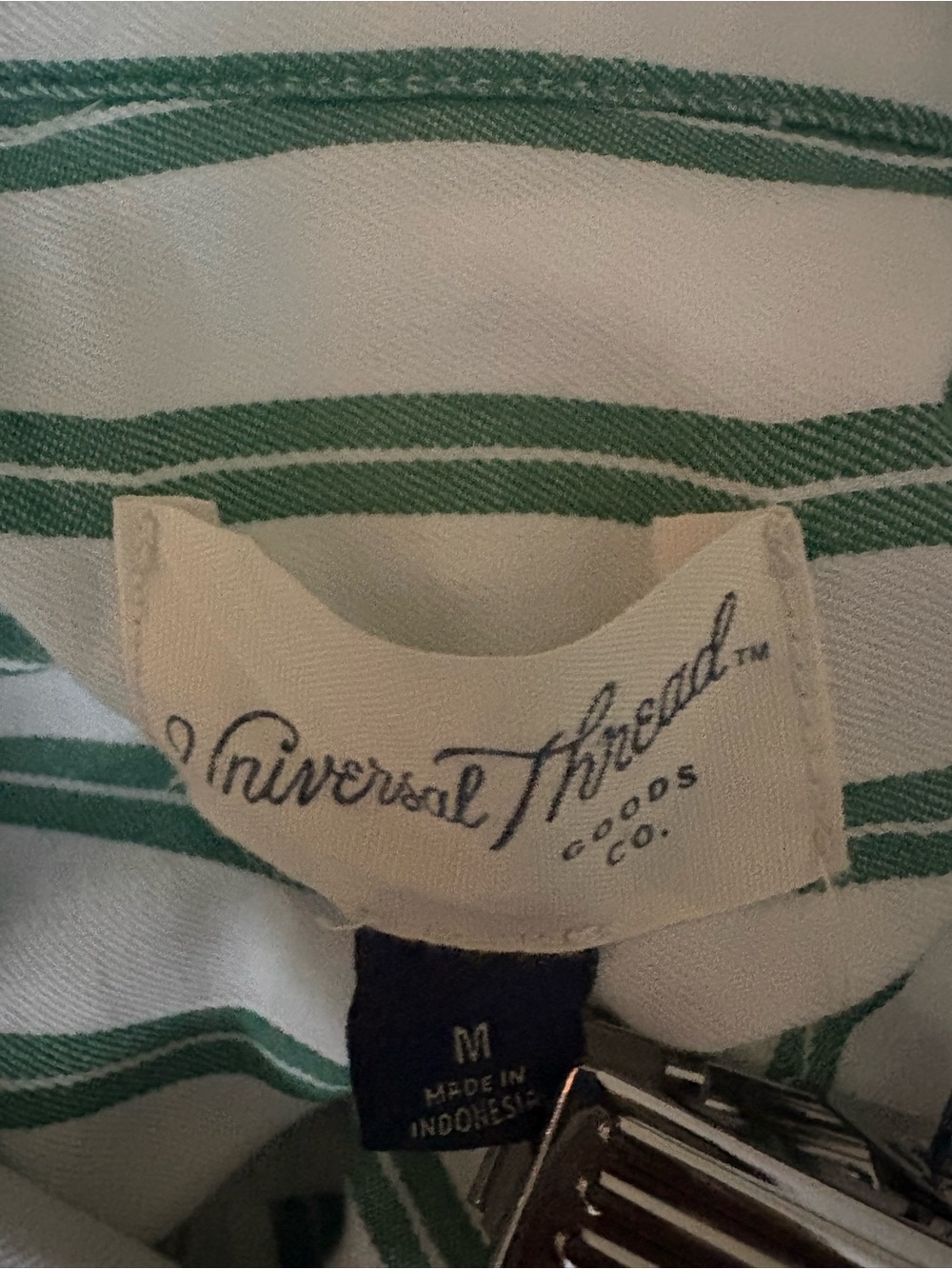Striped Button-Front Tie-Waist Maxi Shirt Dress - Green/White Sz M - Picture 4 of 5
